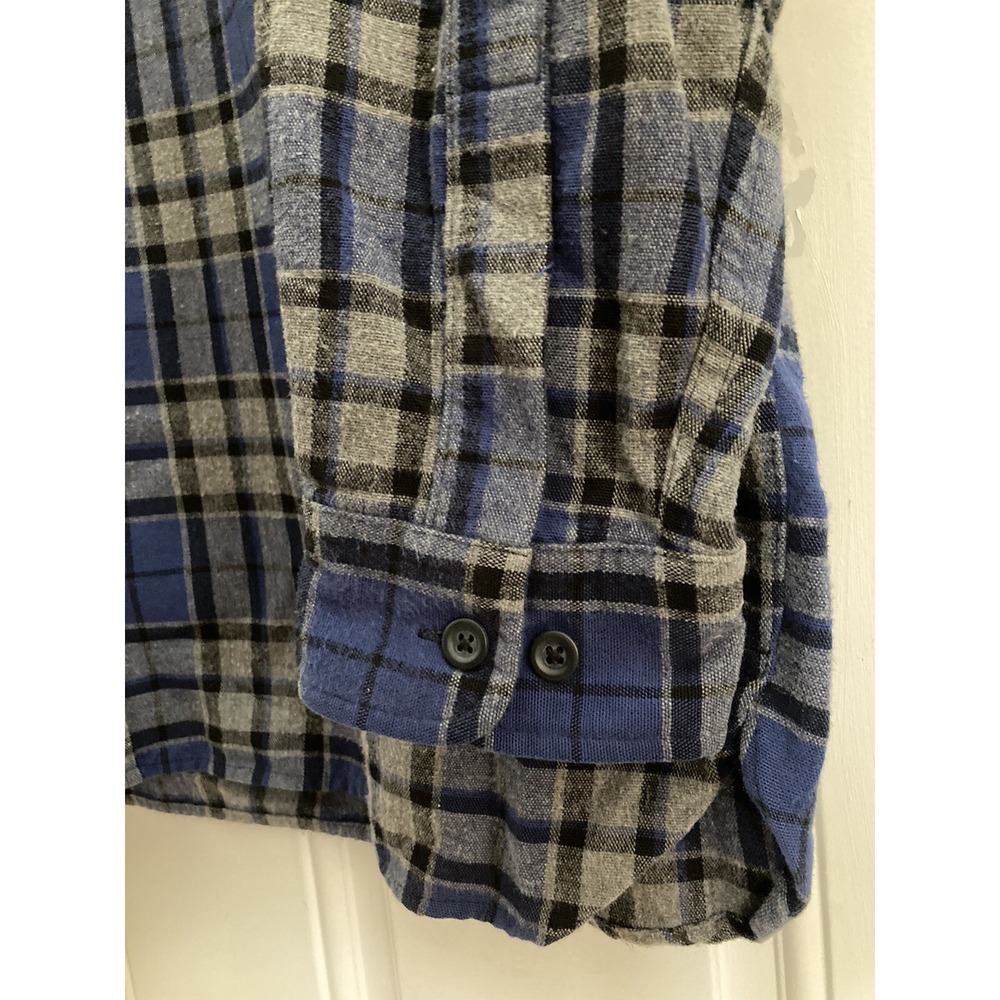 LL Bean Traditional Fit Chamois Cloth Plaid Flannel Shirt Mens XL Blue Button Up - Picture 3 of 7
